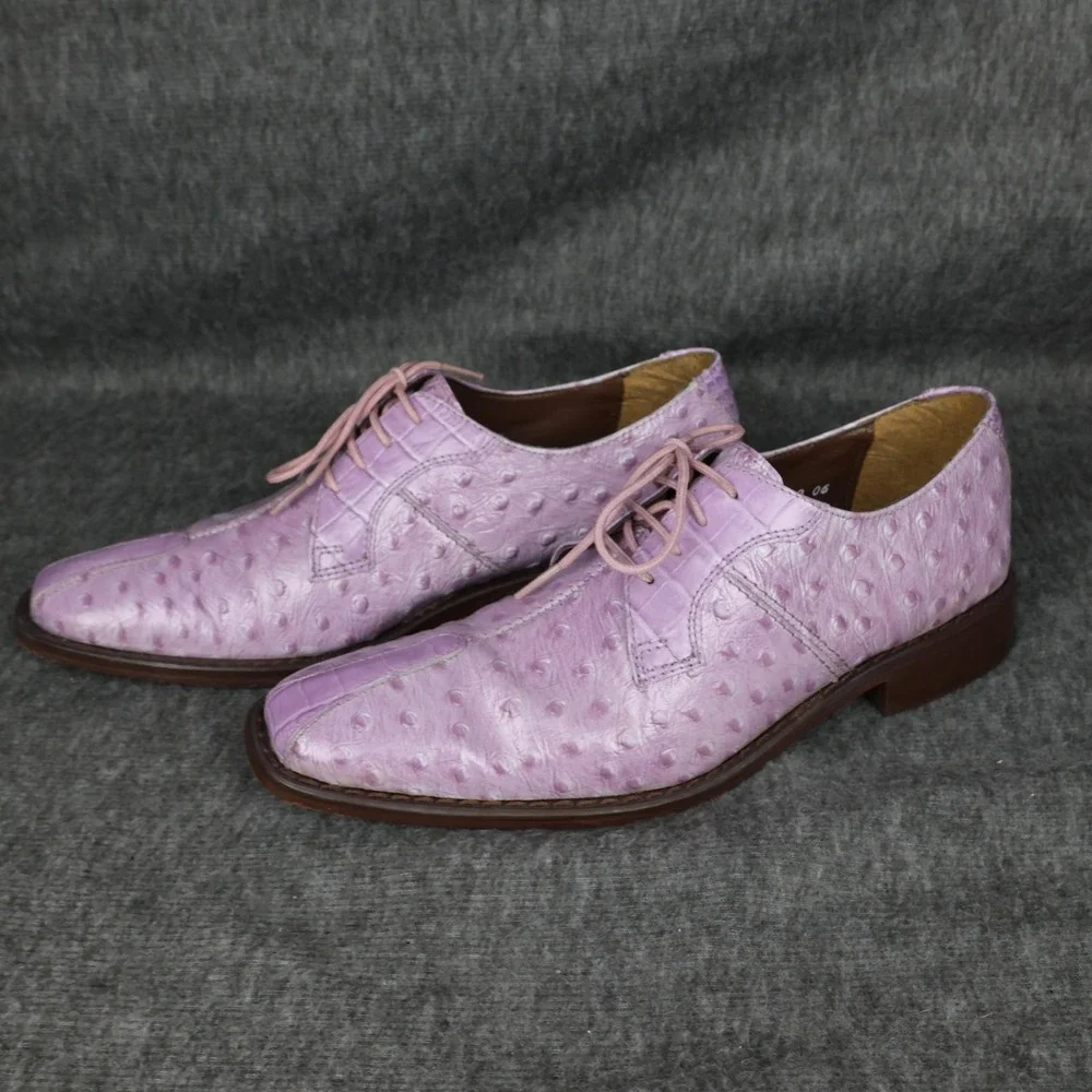 Stacy Adams Shoes Mens Size 7 Pink Leather Ostrich Square Cap Toe Dress Oxford